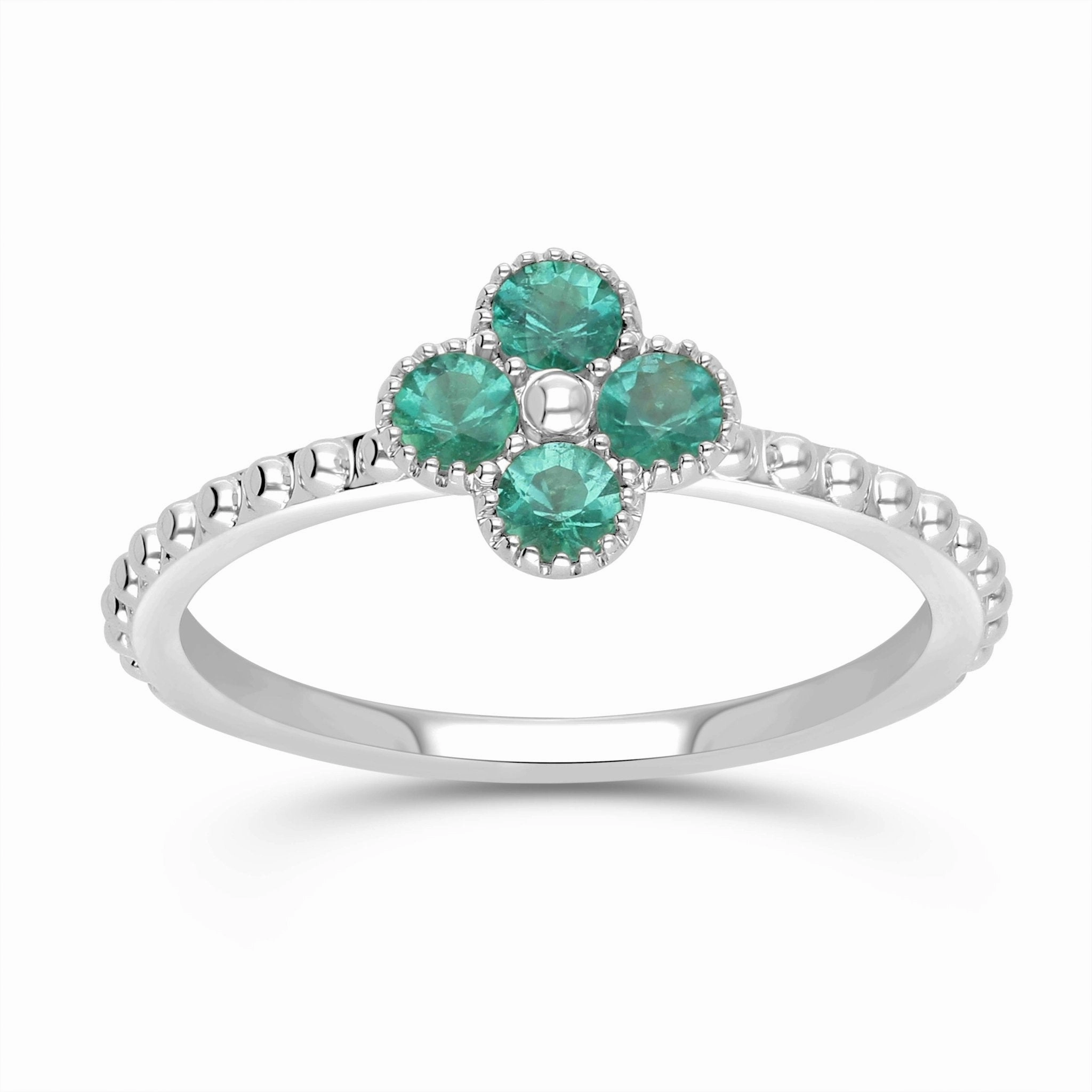 Emerald Clover Beaded Ring - YG