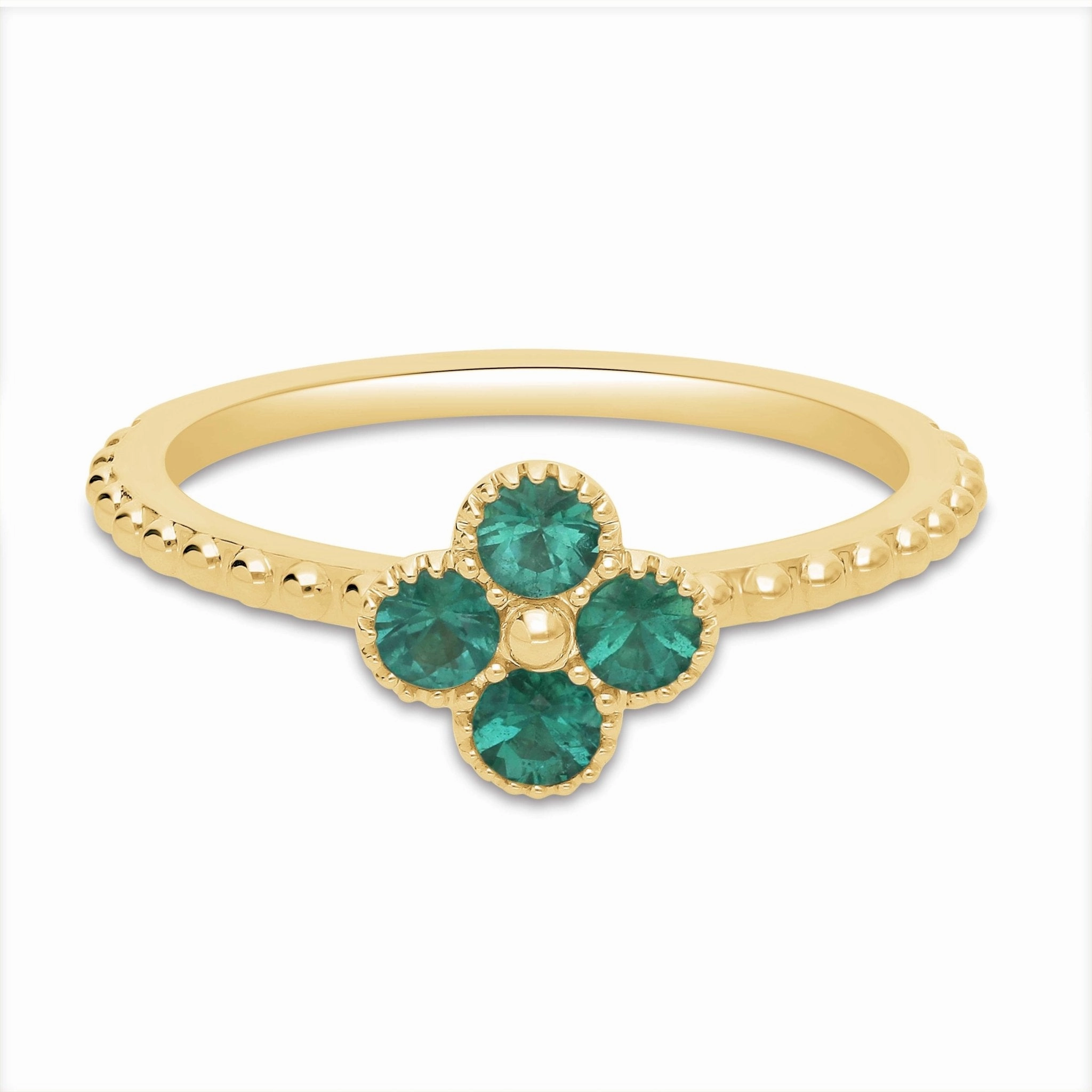 Emerald Clover Beaded Ring - YG