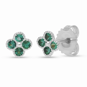 Emerald Clover Stud Earrings - WG