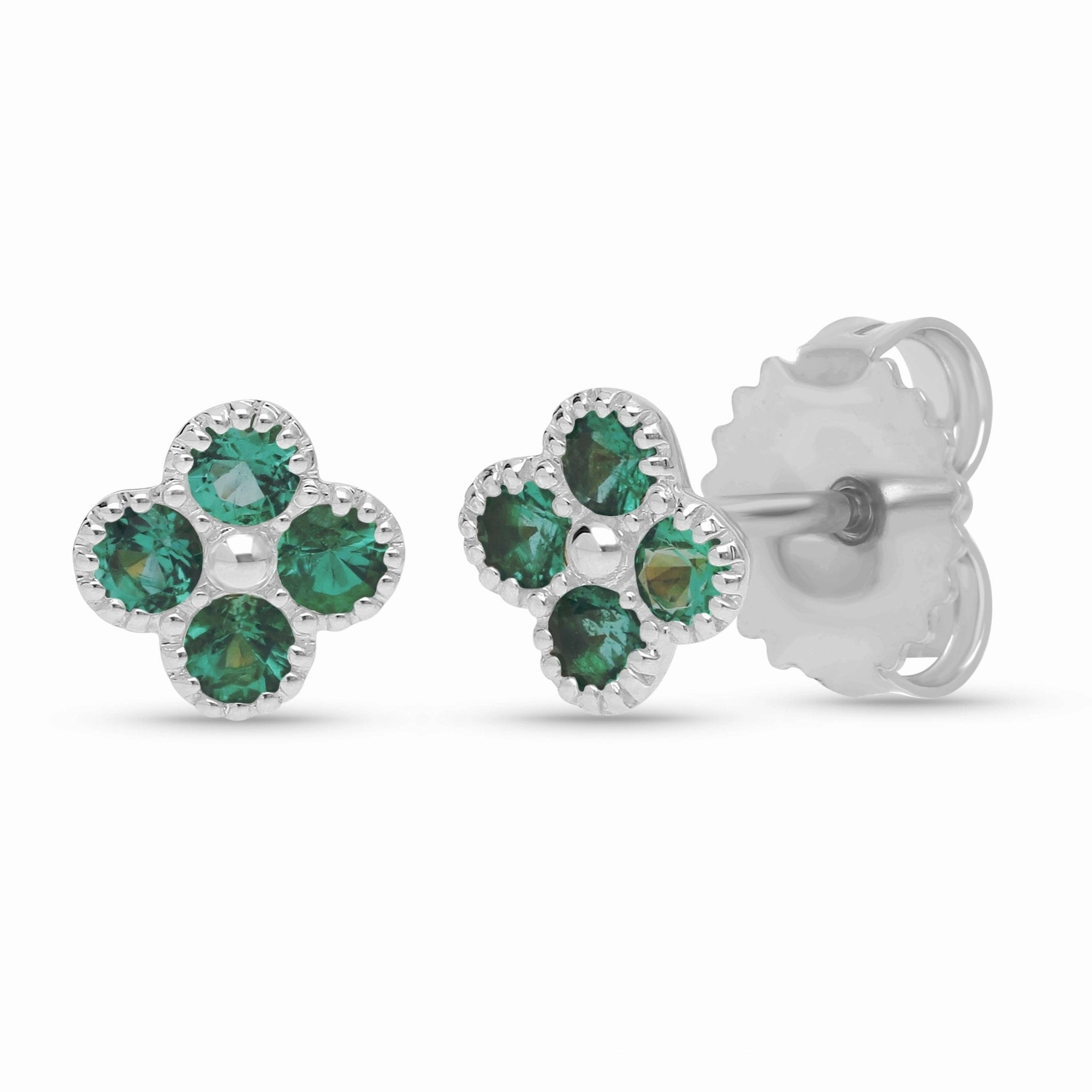 Emerald Clover Stud Earrings - WG