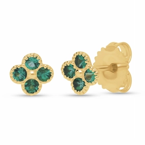 Emerald Clover Stud Earrings - YG