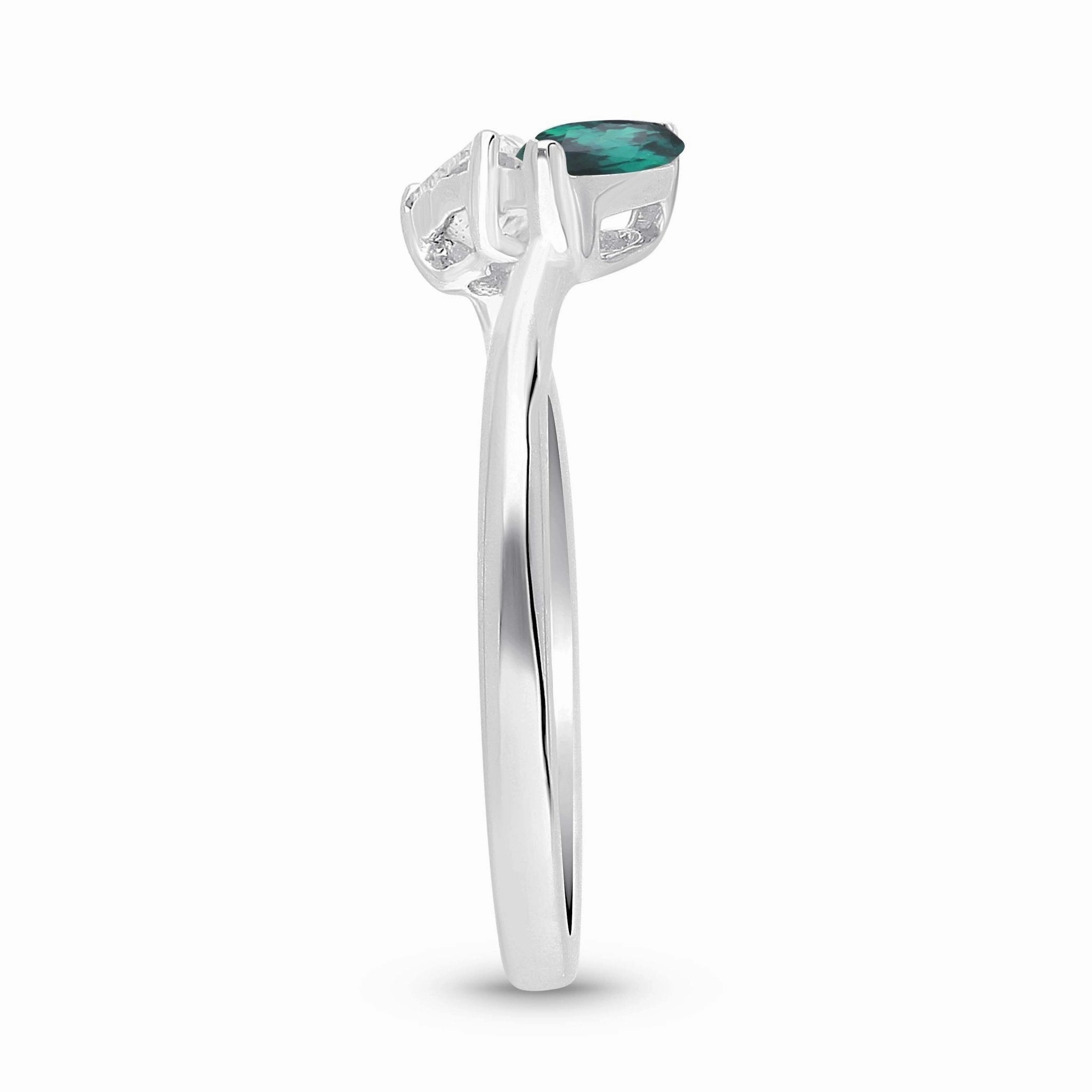 Emerald Marquise and Diamond Heart Open Ring - WG