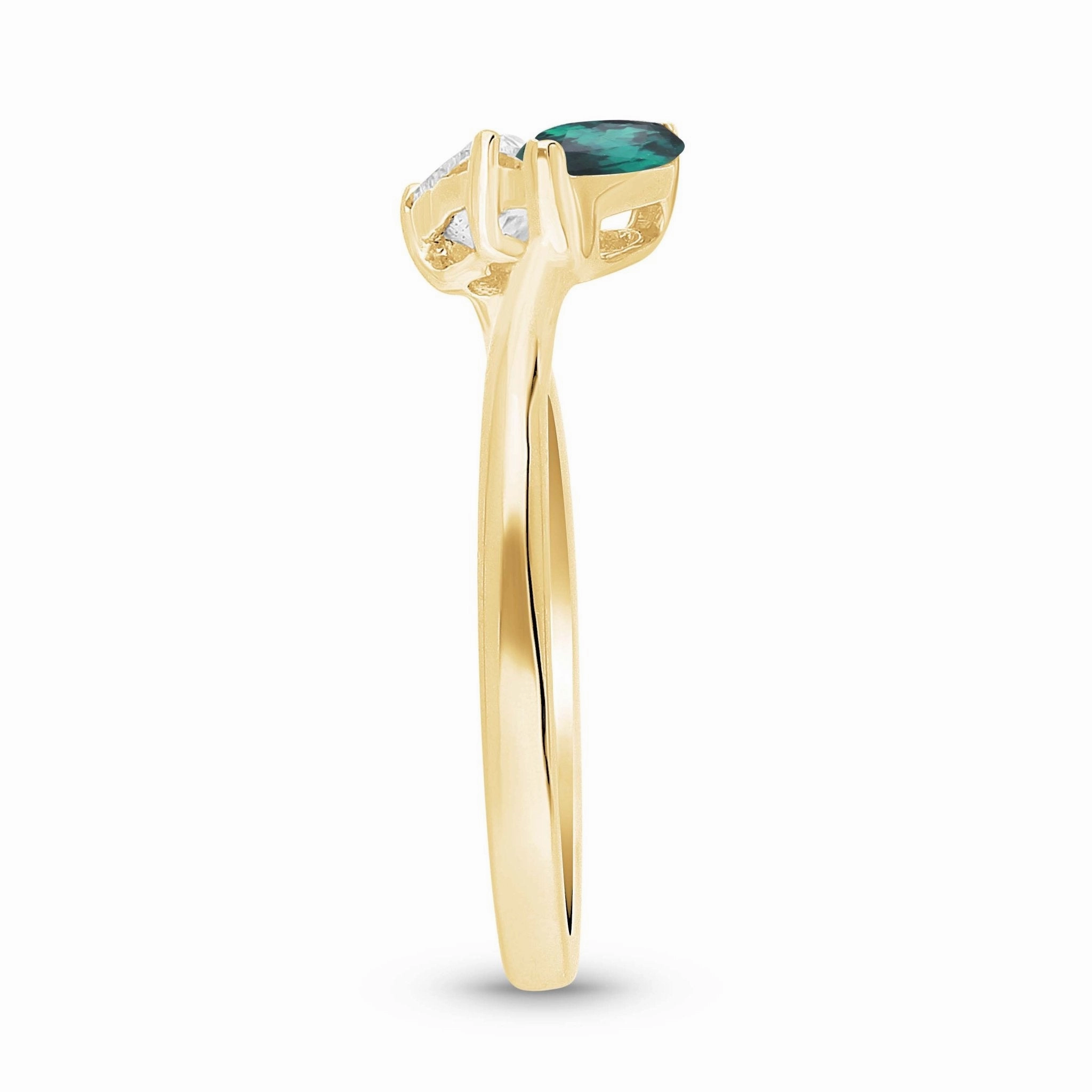 Emerald Marquise and Diamond Heart Open Ring - YG
