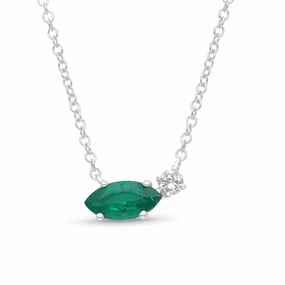 Emerald Marquise and Diamond Pendant- WG