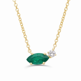 Emerald Marquise and Diamond Pendant- YG