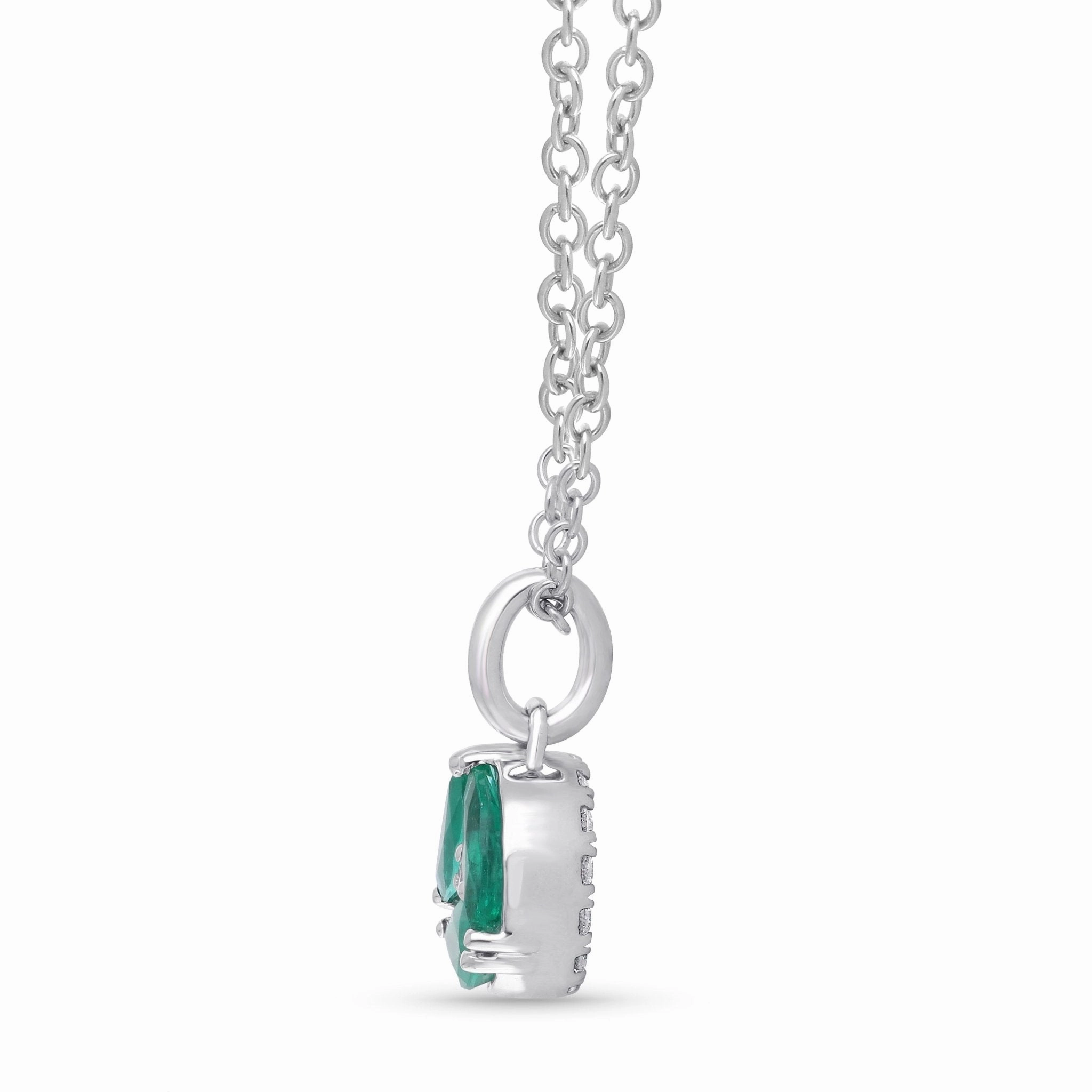 Emerald Marquise and Diamond two sided Pendant  - WG