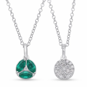 Emerald Marquise and Diamond two sided Pendant  - WG