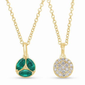 Emerald Marquise and Diamond two sided Pendant  - YG