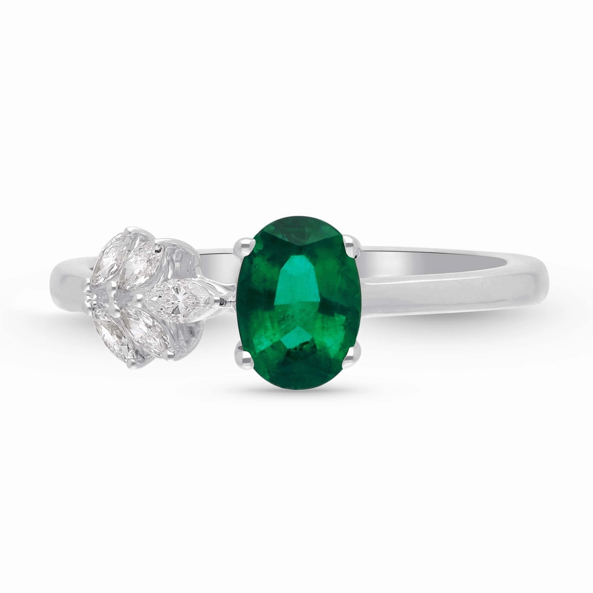 Emerald Oval and Marquise Petal Ring  - WG