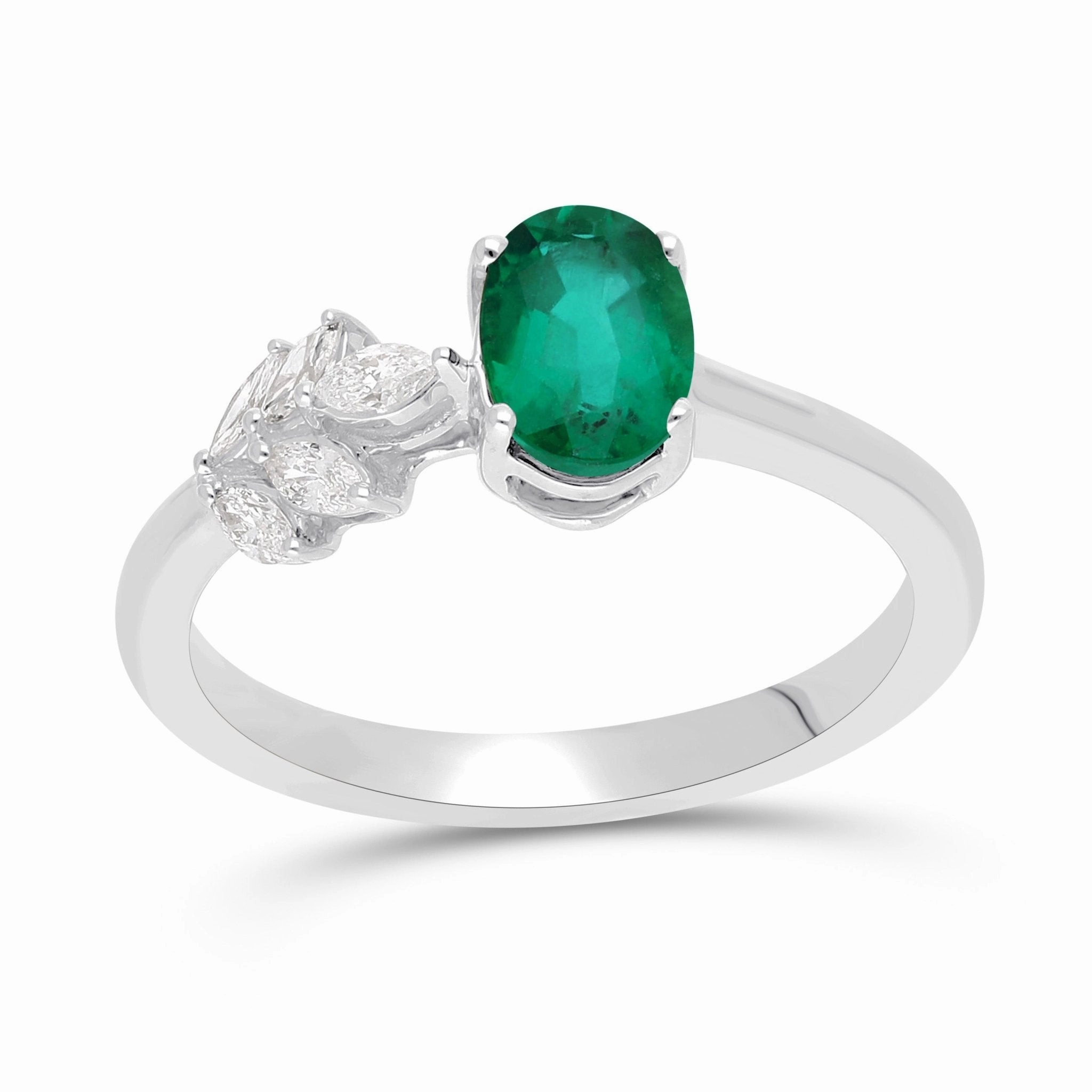 Emerald Oval and Marquise Petal Ring  - YG
