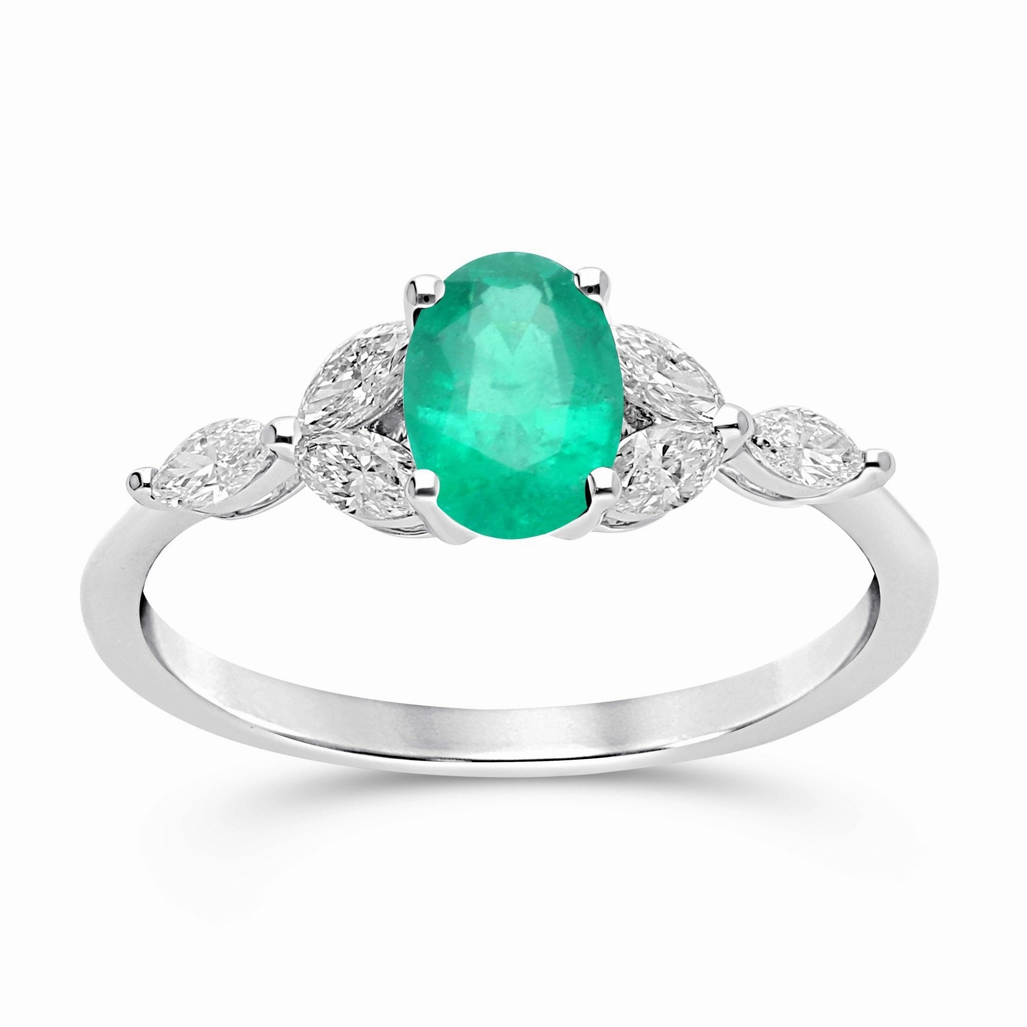 Emerald Oval Floral Ring - WG