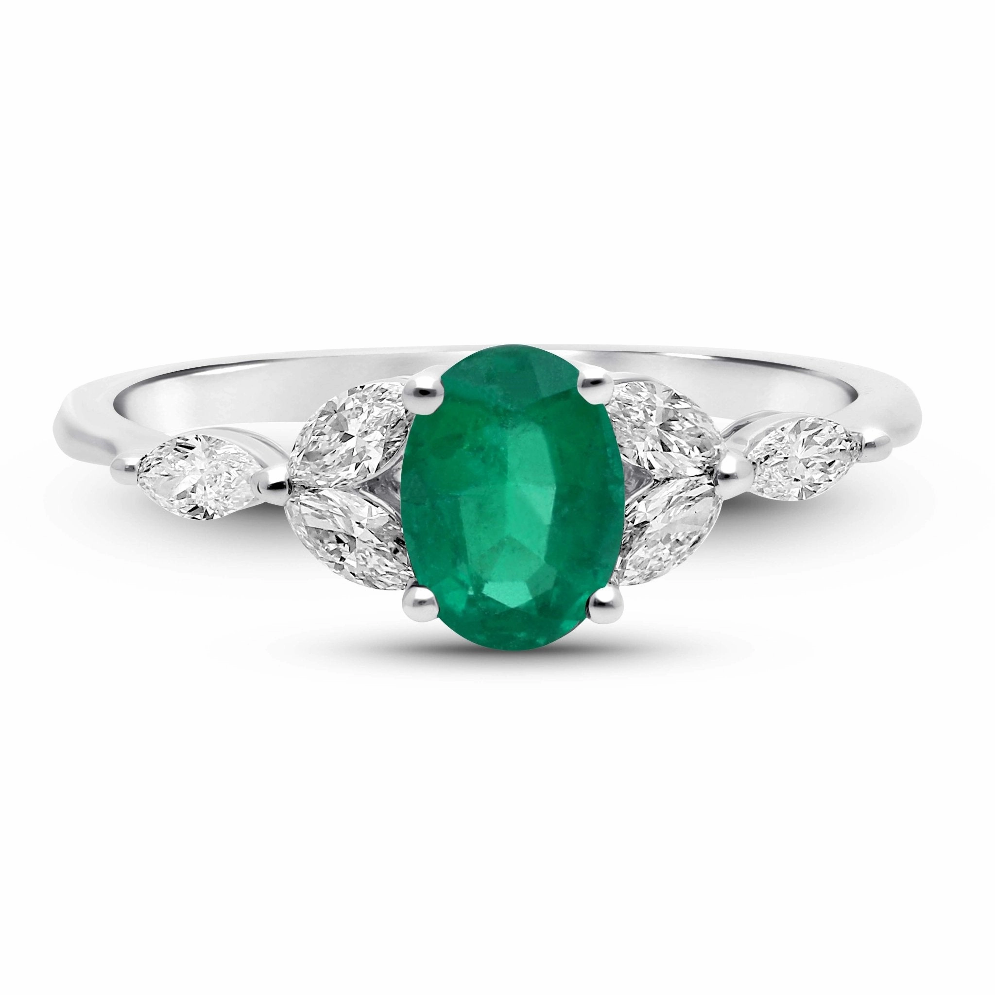 Emerald Oval Floral Ring - WG