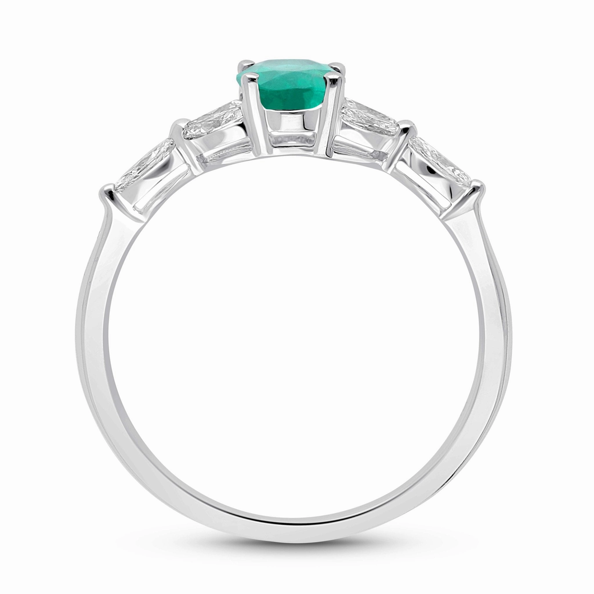 Emerald Oval Floral Ring - WG