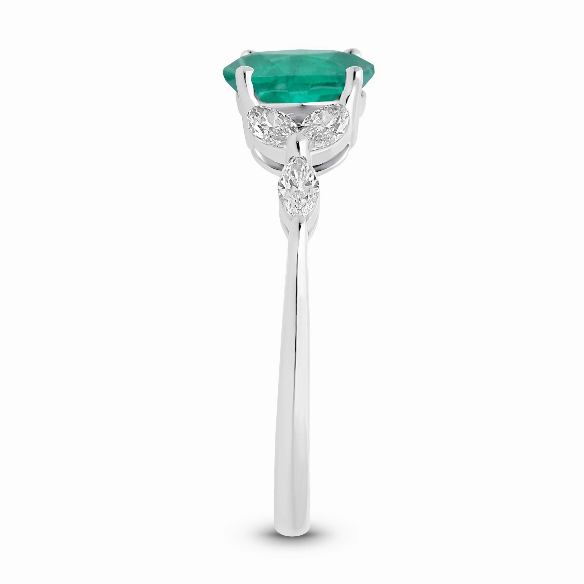 Emerald Oval Floral Ring - WG