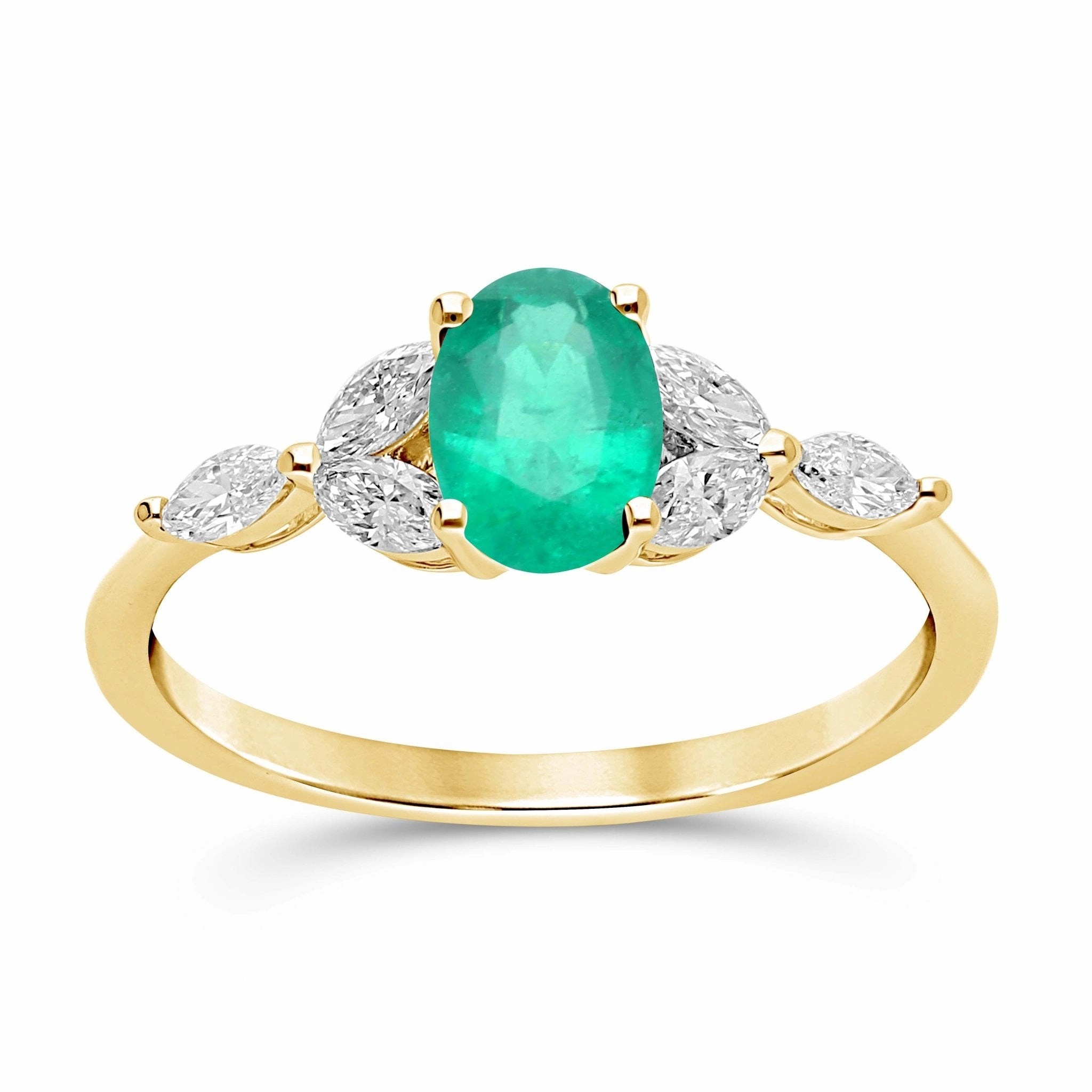 Emerald Oval Floral Ring - WG
