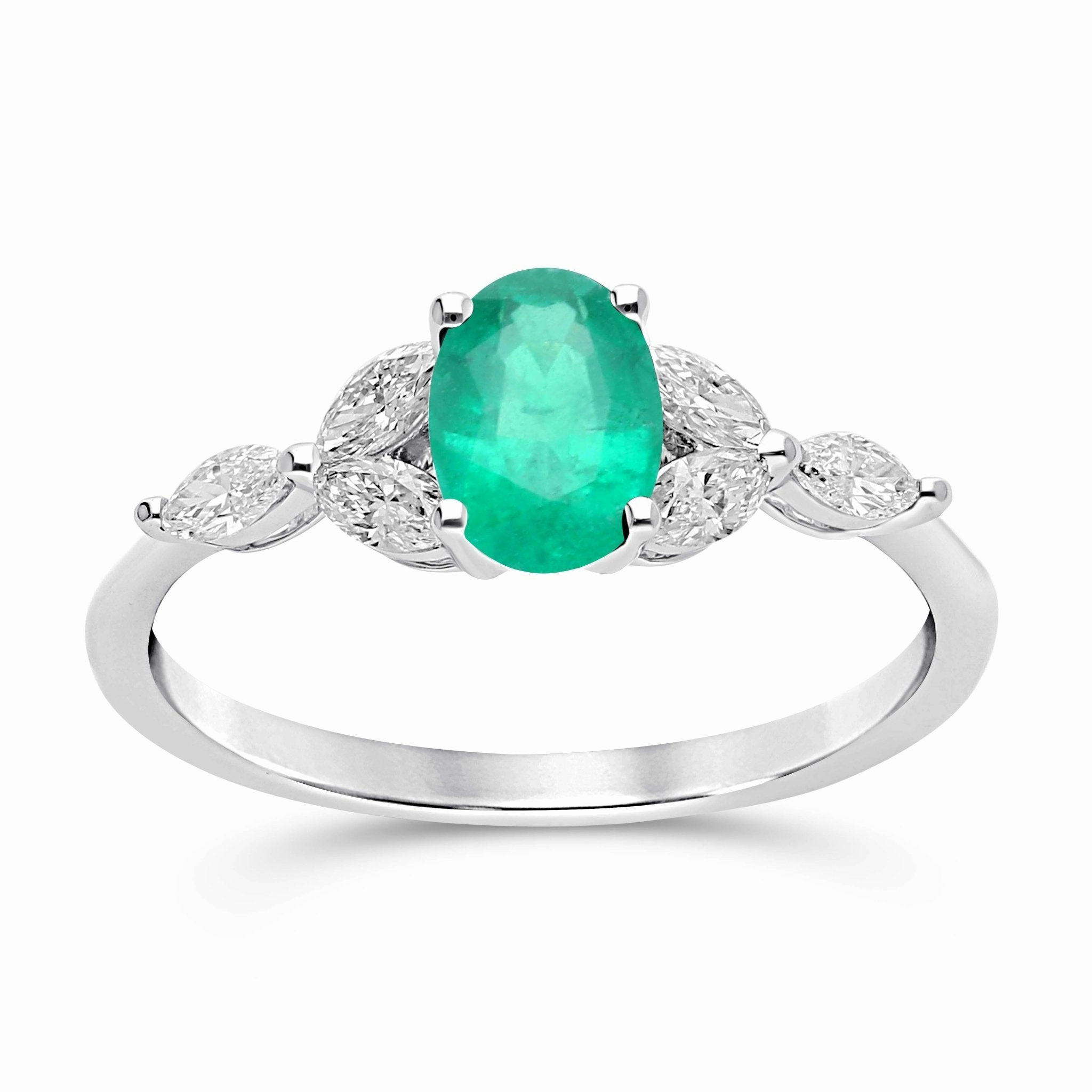 Emerald Oval Floral Ring - YG