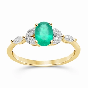 Emerald Oval Floral Ring - YG