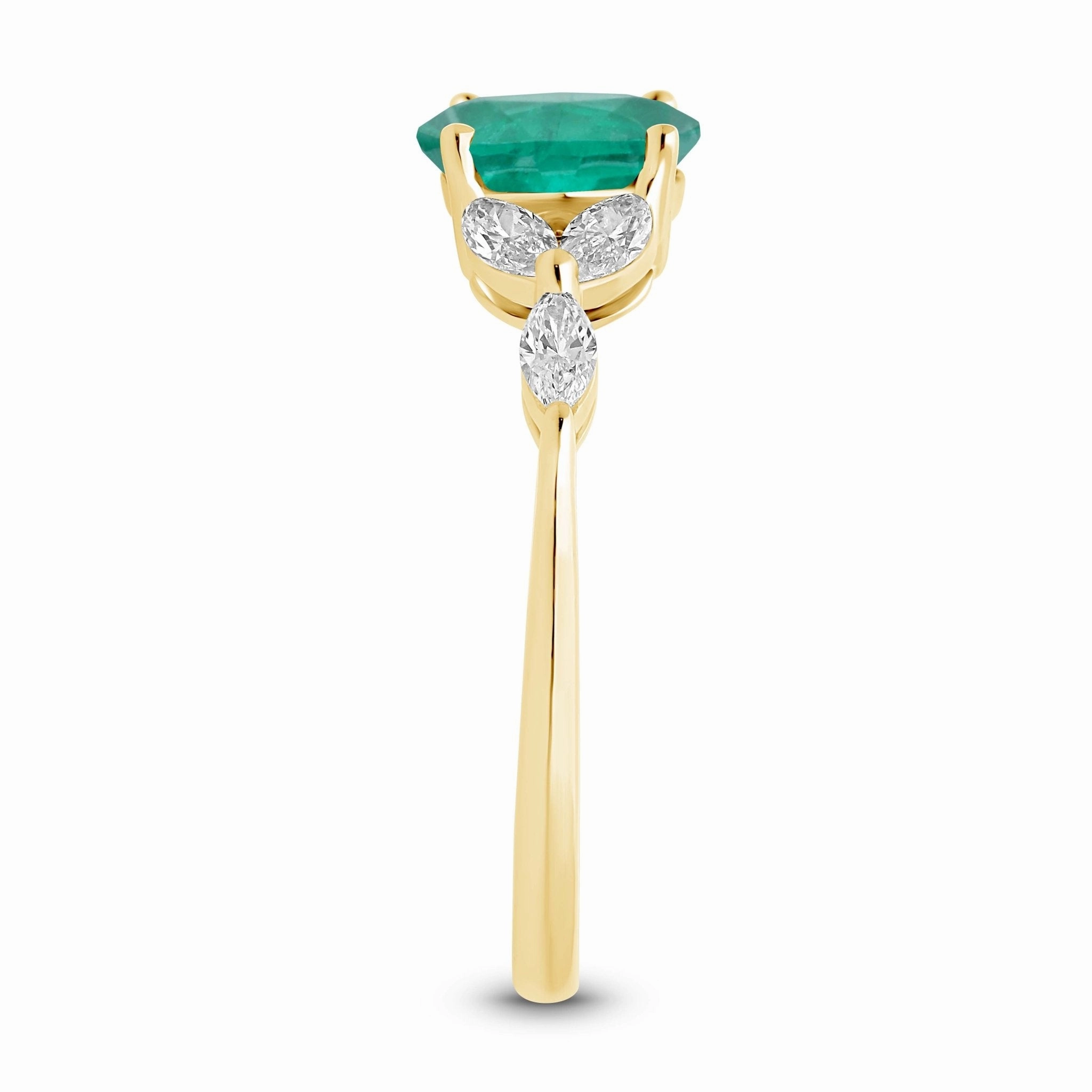 Emerald Oval Floral Ring - YG