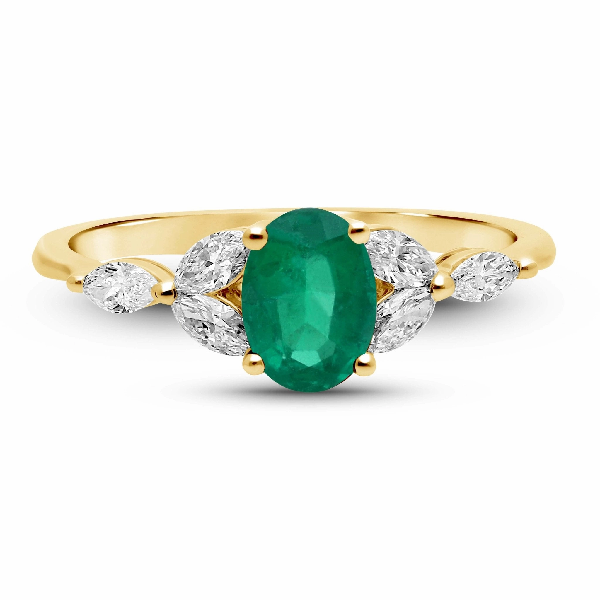 Emerald Oval Floral Ring - YG