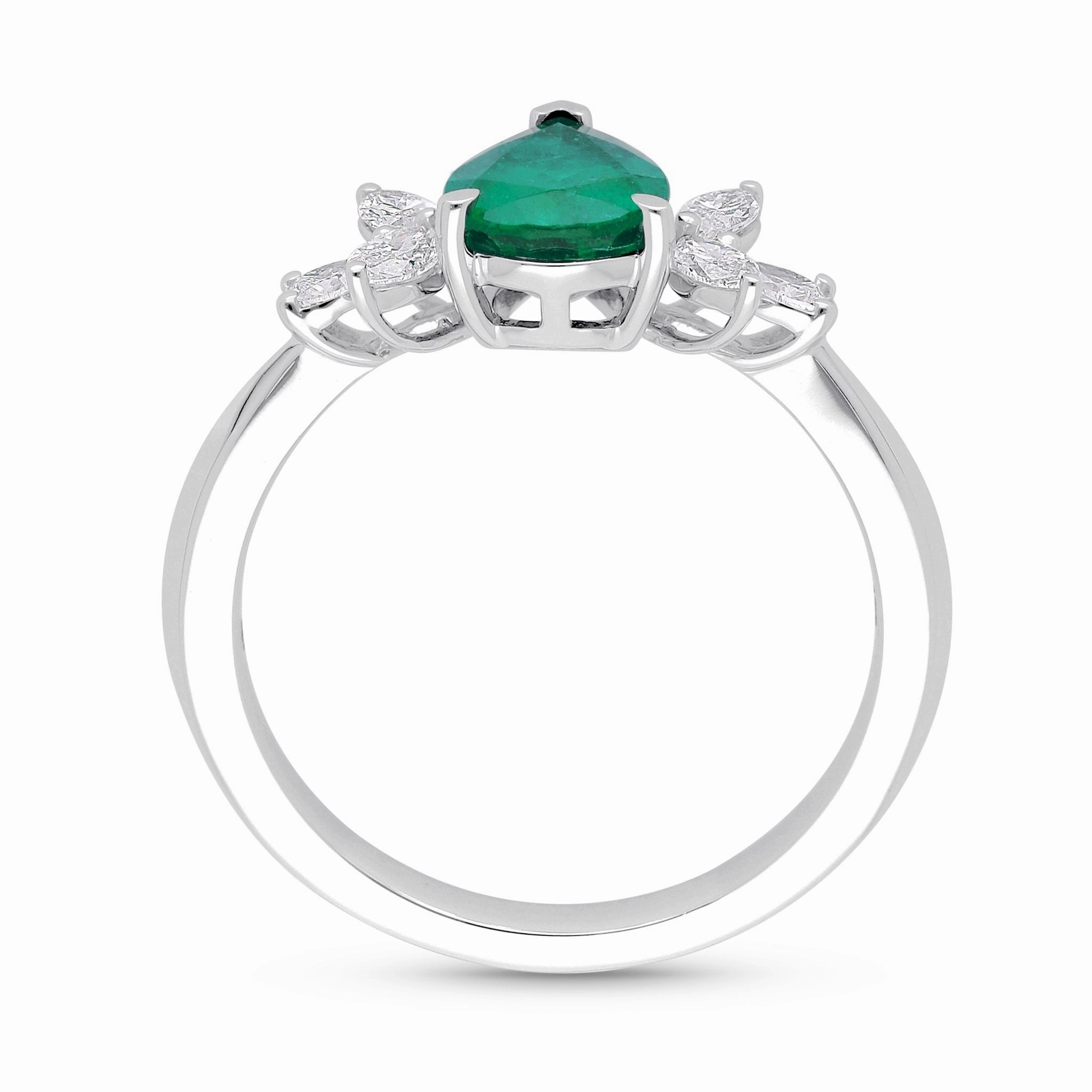 Emerald Pear Shape and Diamond Ring - WG