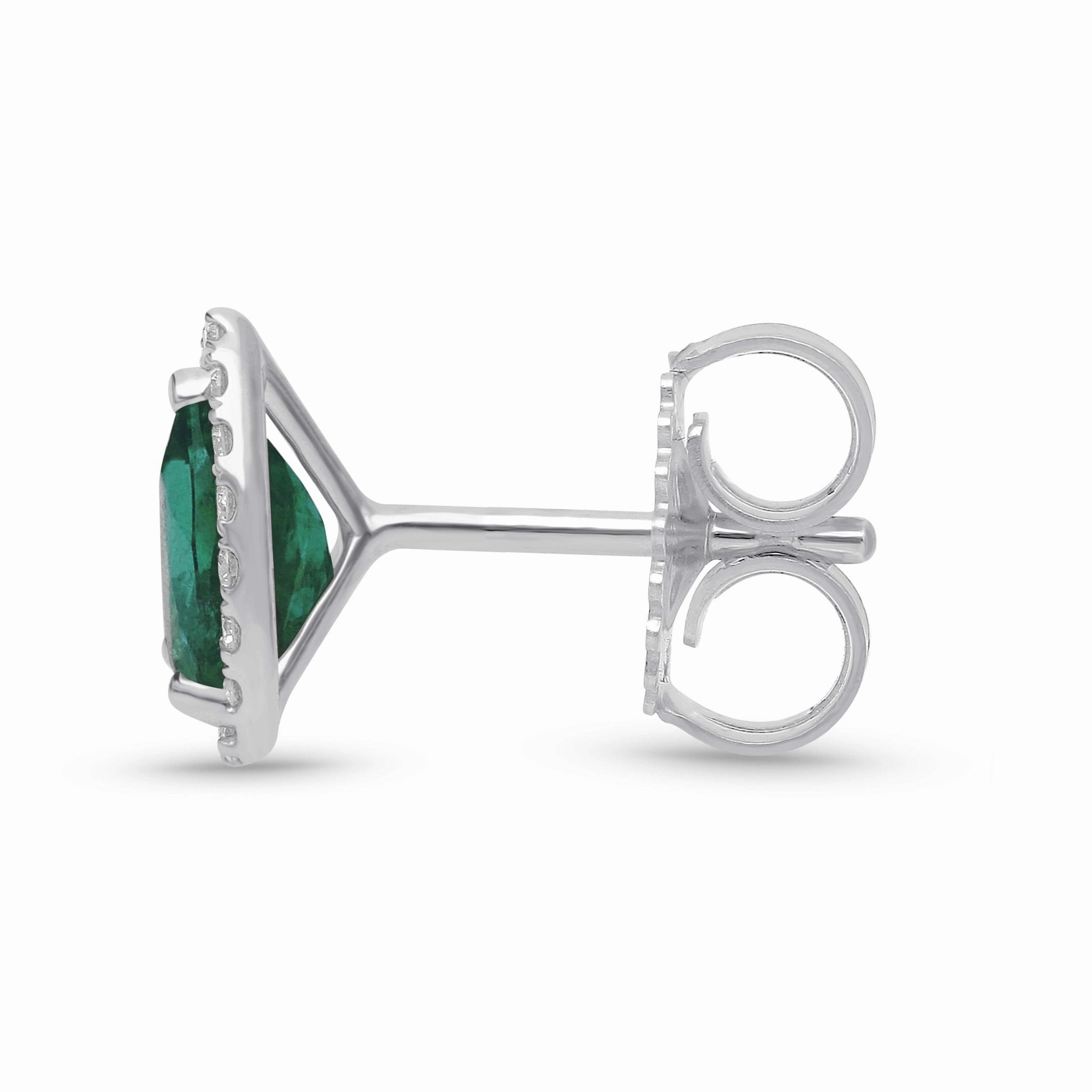 Emerald Pear Shape Halo Earrings - WG