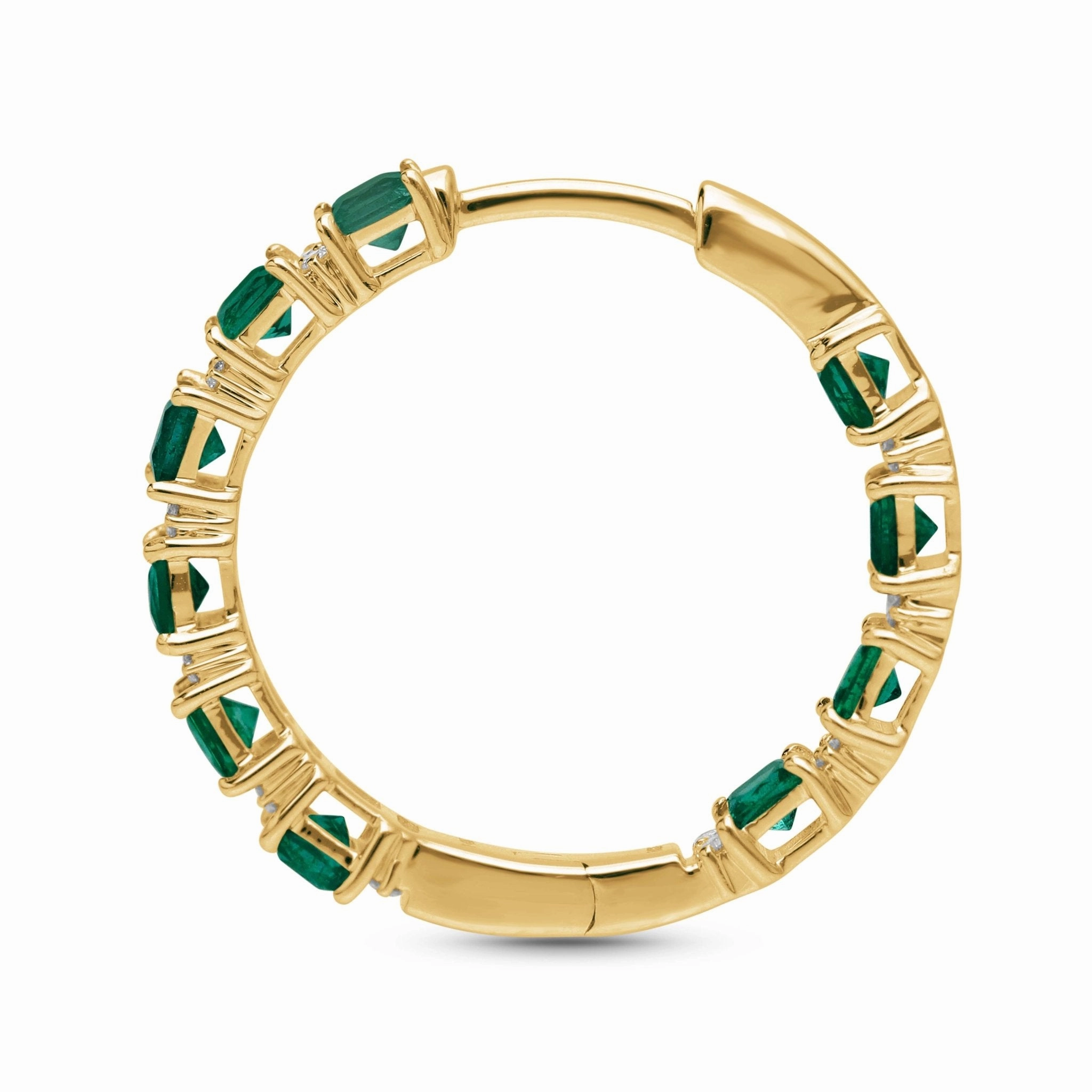 Emerald Princess Cut Hoop Earrings - YG