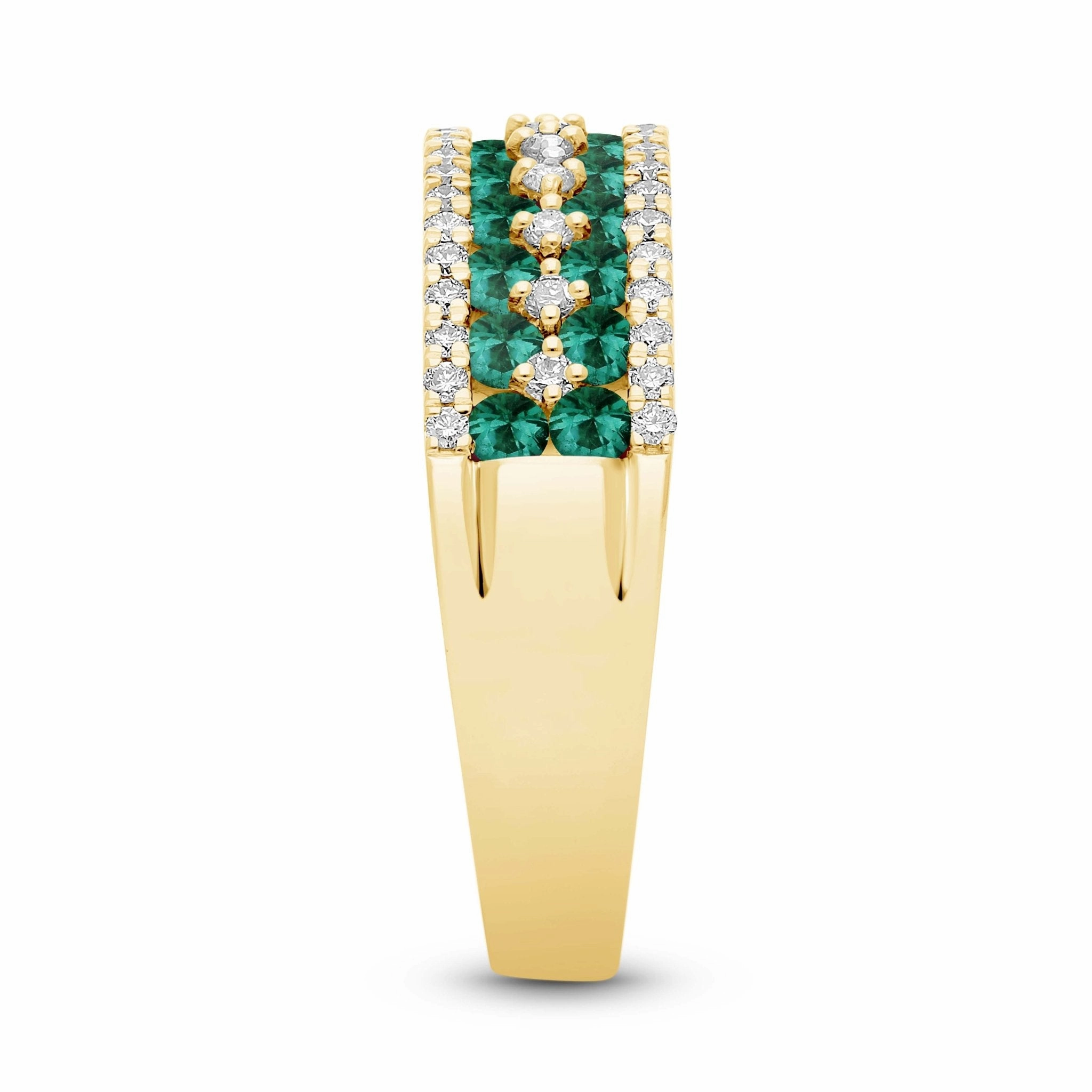 Emerald Round and Diamond Band Ring - YG