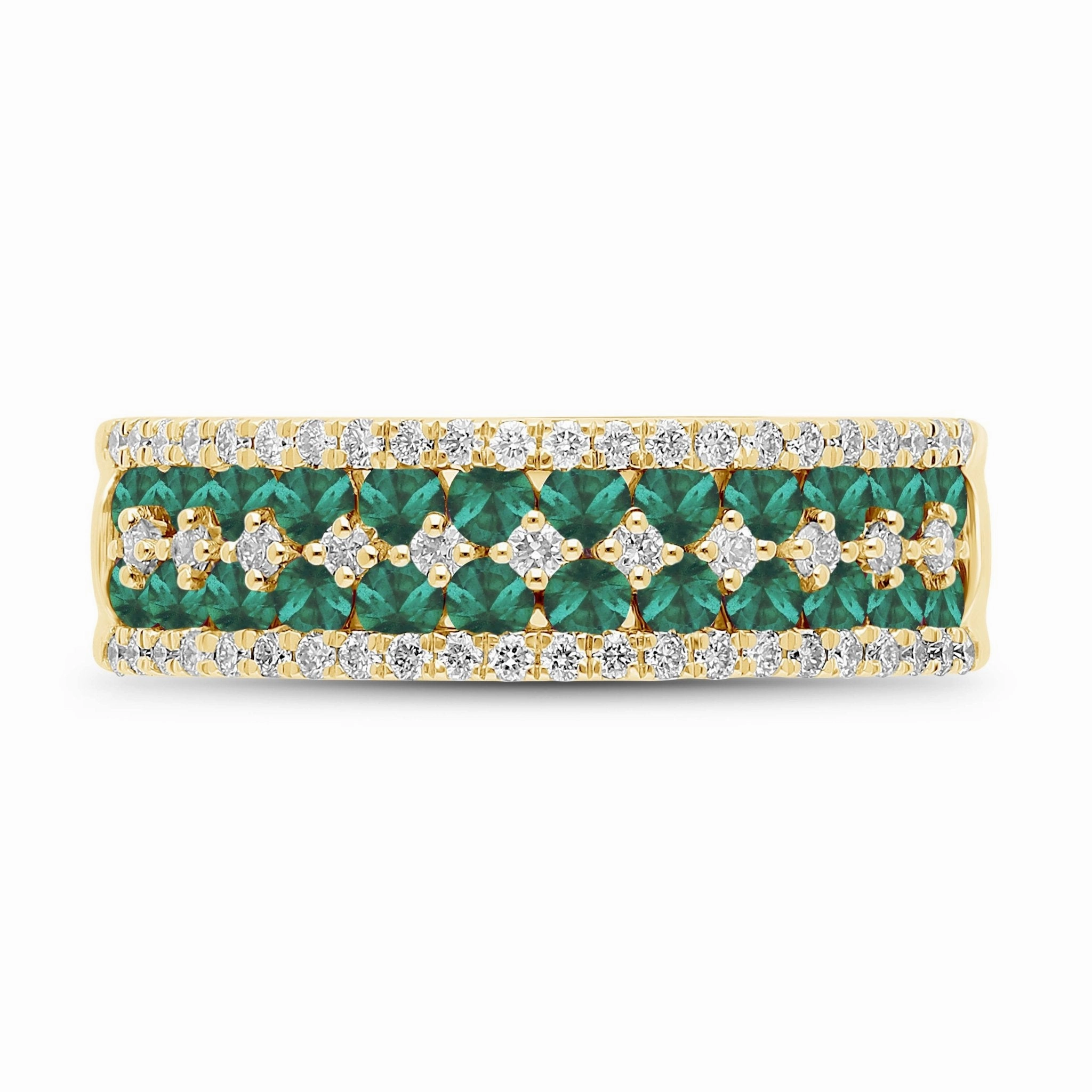 Emerald Round and Diamond Band Ring - YG
