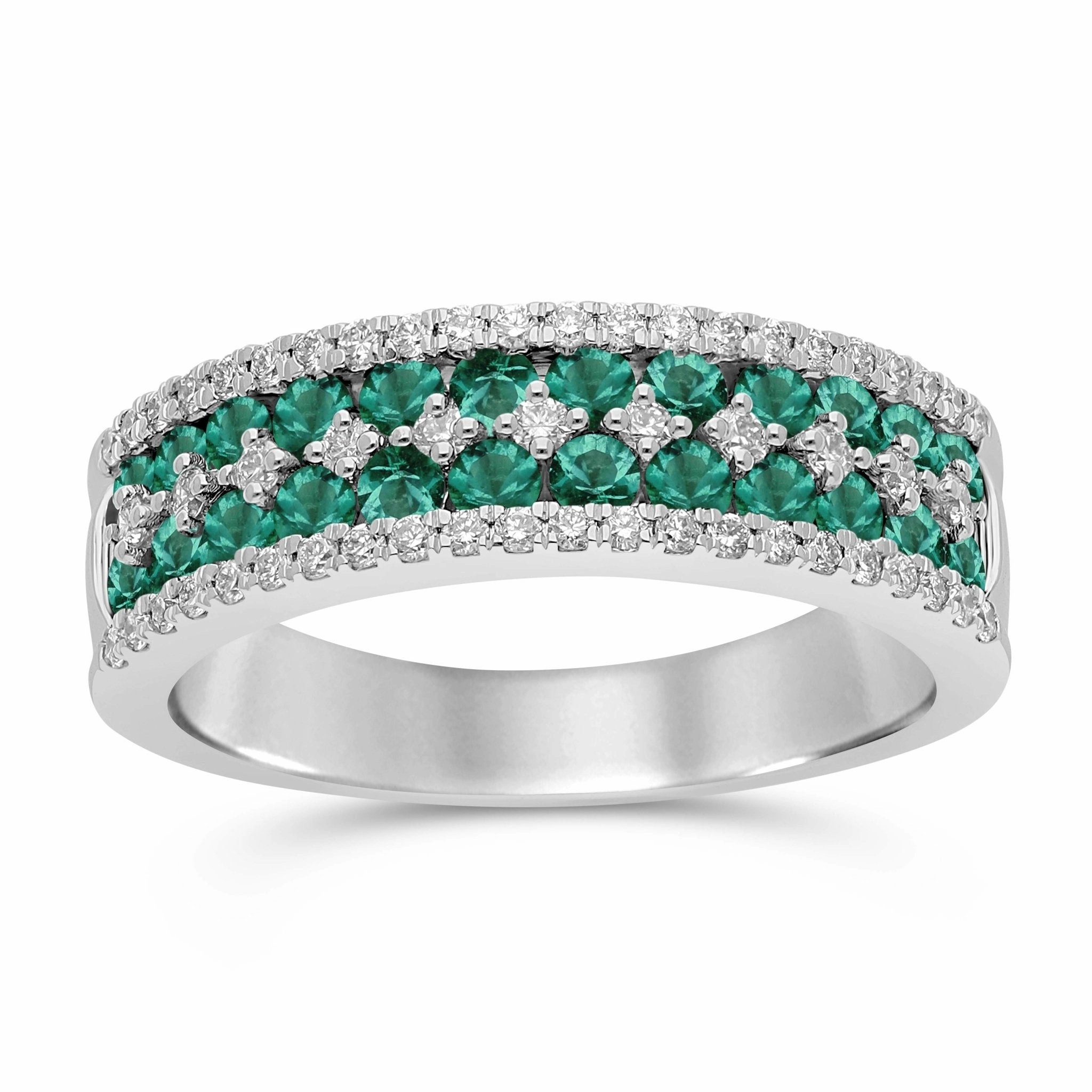 Emerald Round and Diamond Band Ring - YG