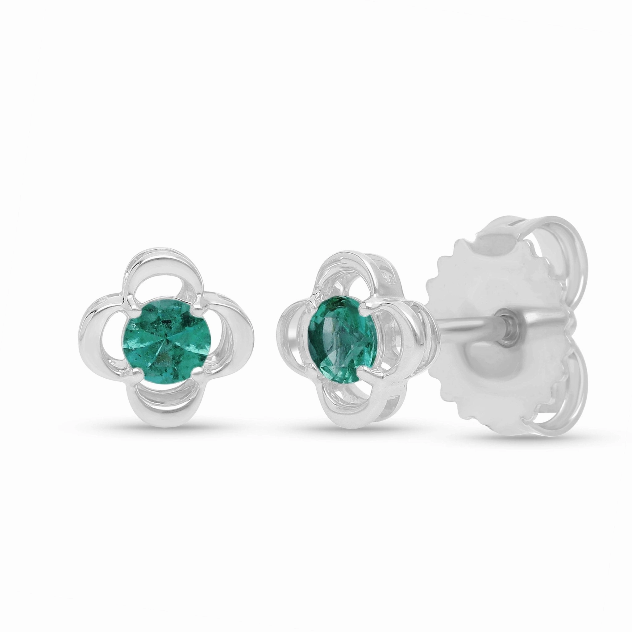 Emerald Round Floral Earrings - WG