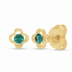 Emerald Round Floral Earrings - YG