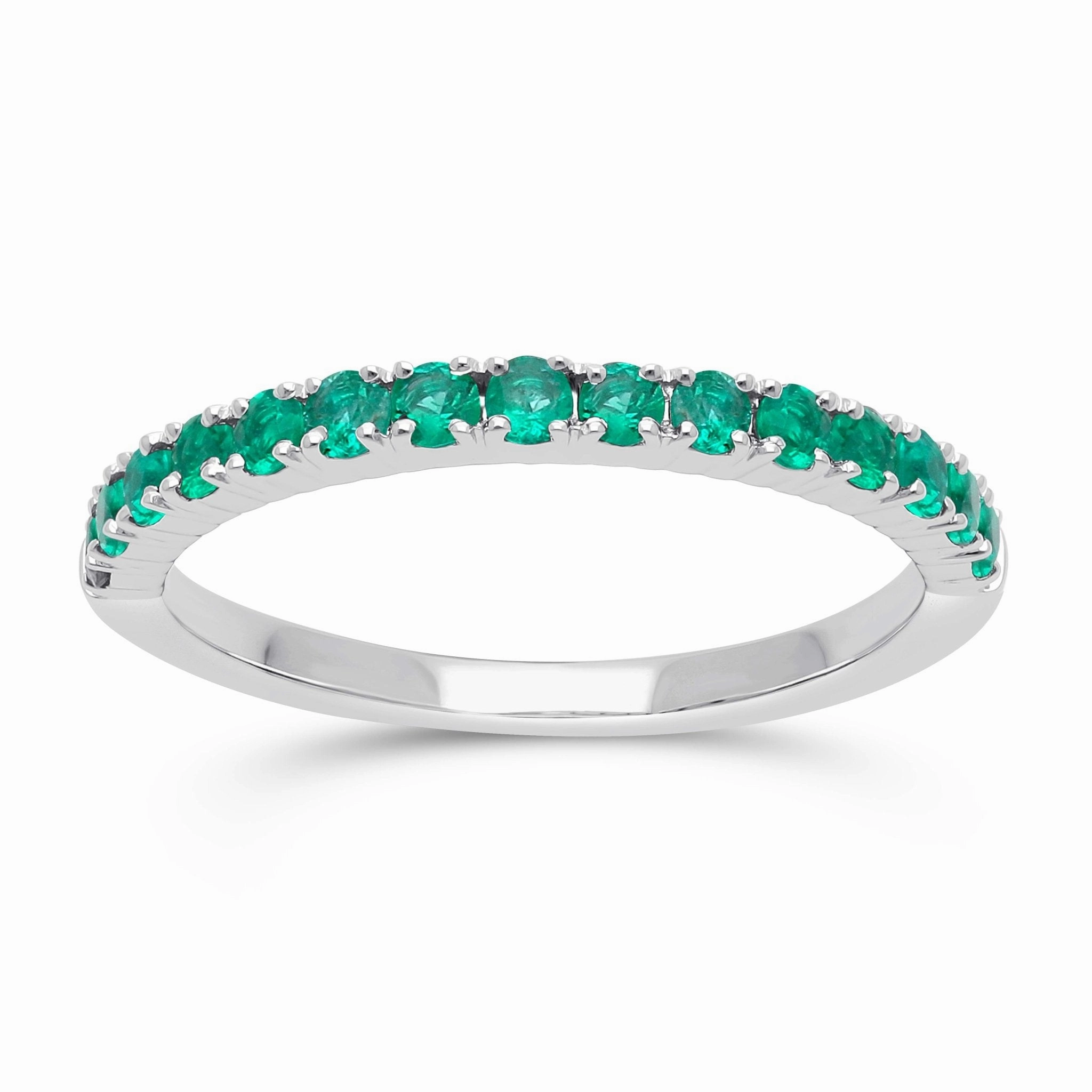 Emerald Round Half Eternity Band Ring - WG