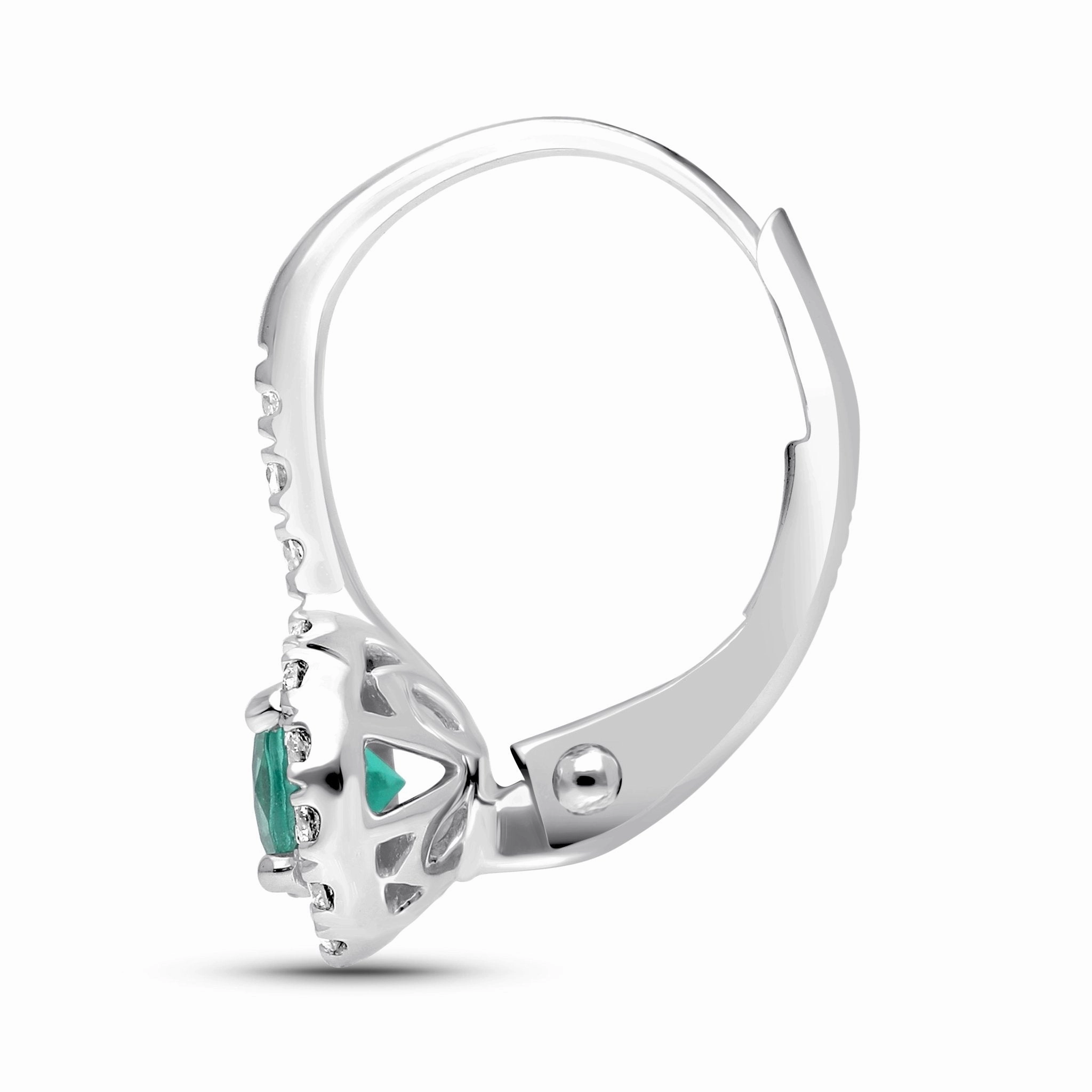 Emerald Round Leverback Earrings - WG