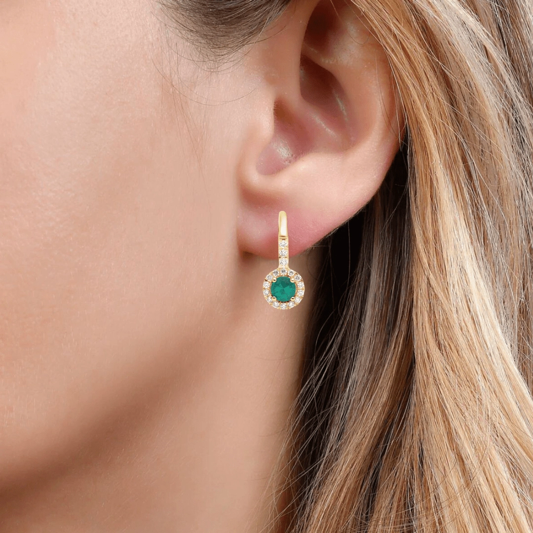 Emerald Round Leverback Earrings - WG