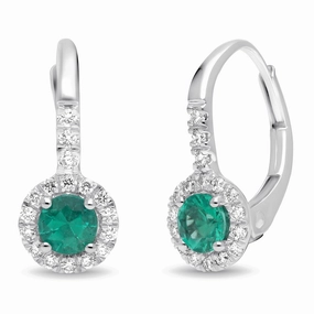 Emerald Round Leverback Earrings - WG