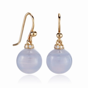 Empress Earrings in Blue Lace Agate & Diamonds