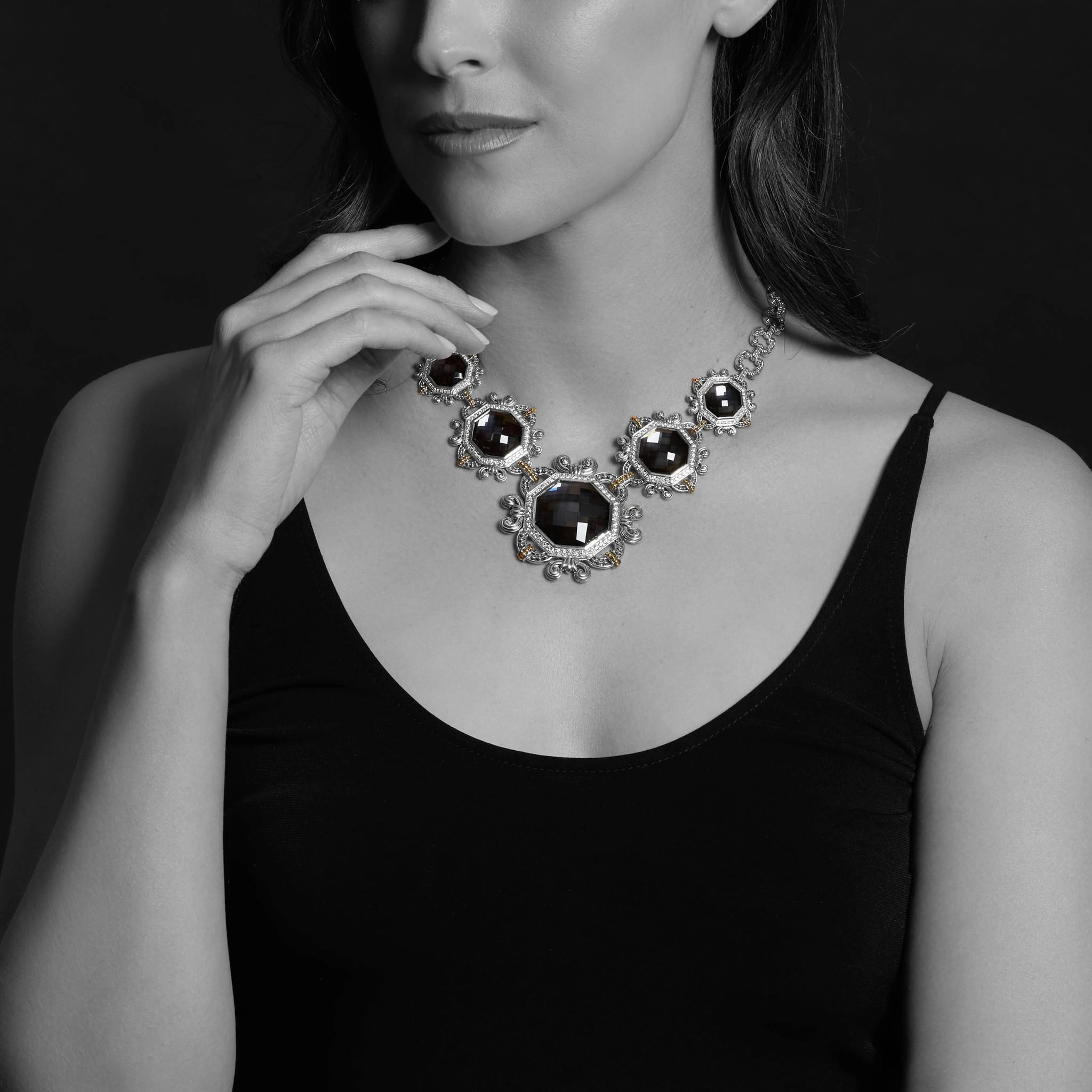 Empress Hematite and Diamond Statement Necklace