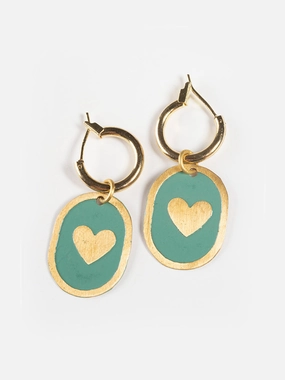 Enamel Heart Huggie Earrings - Sage