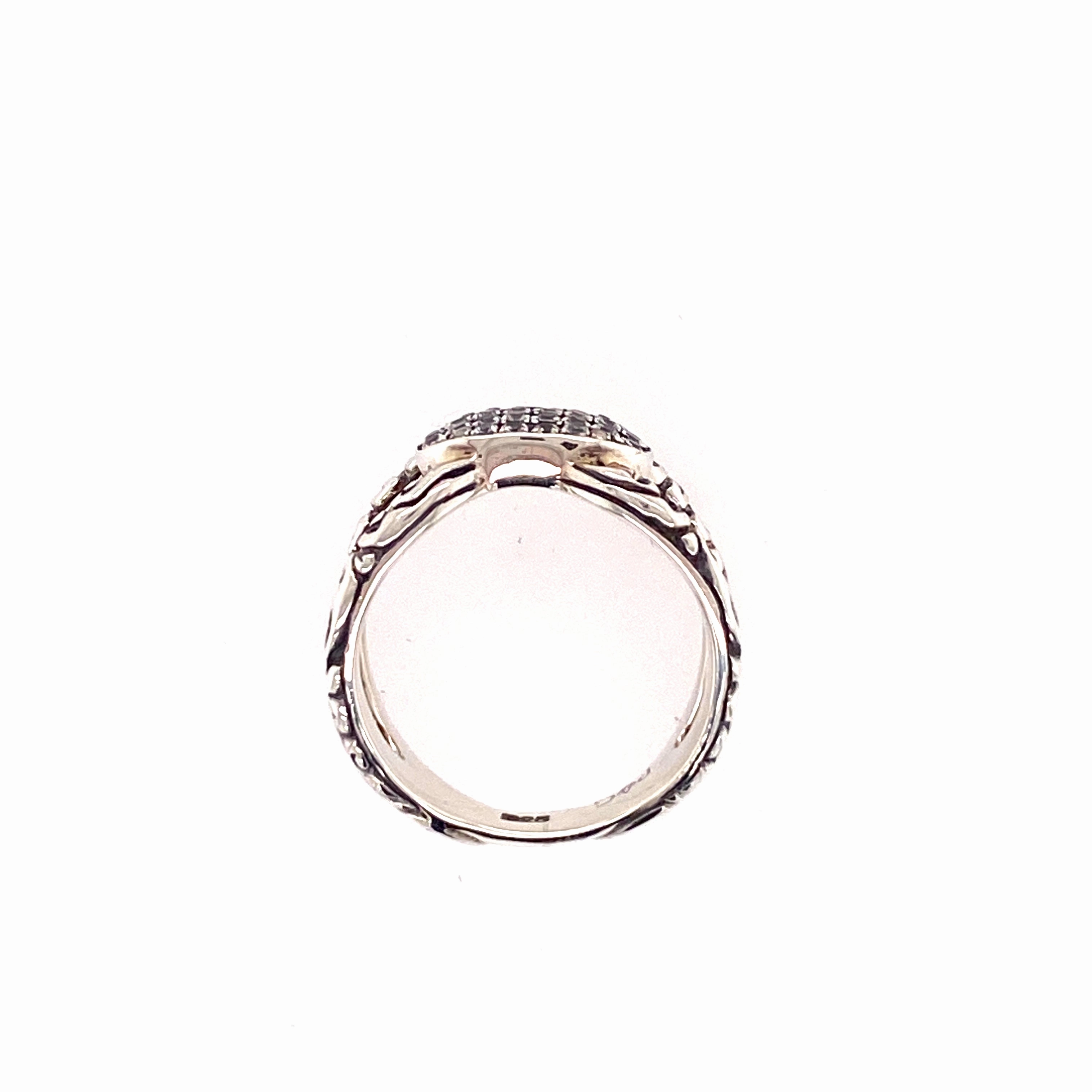 engraved sterling silver and sapphire ring