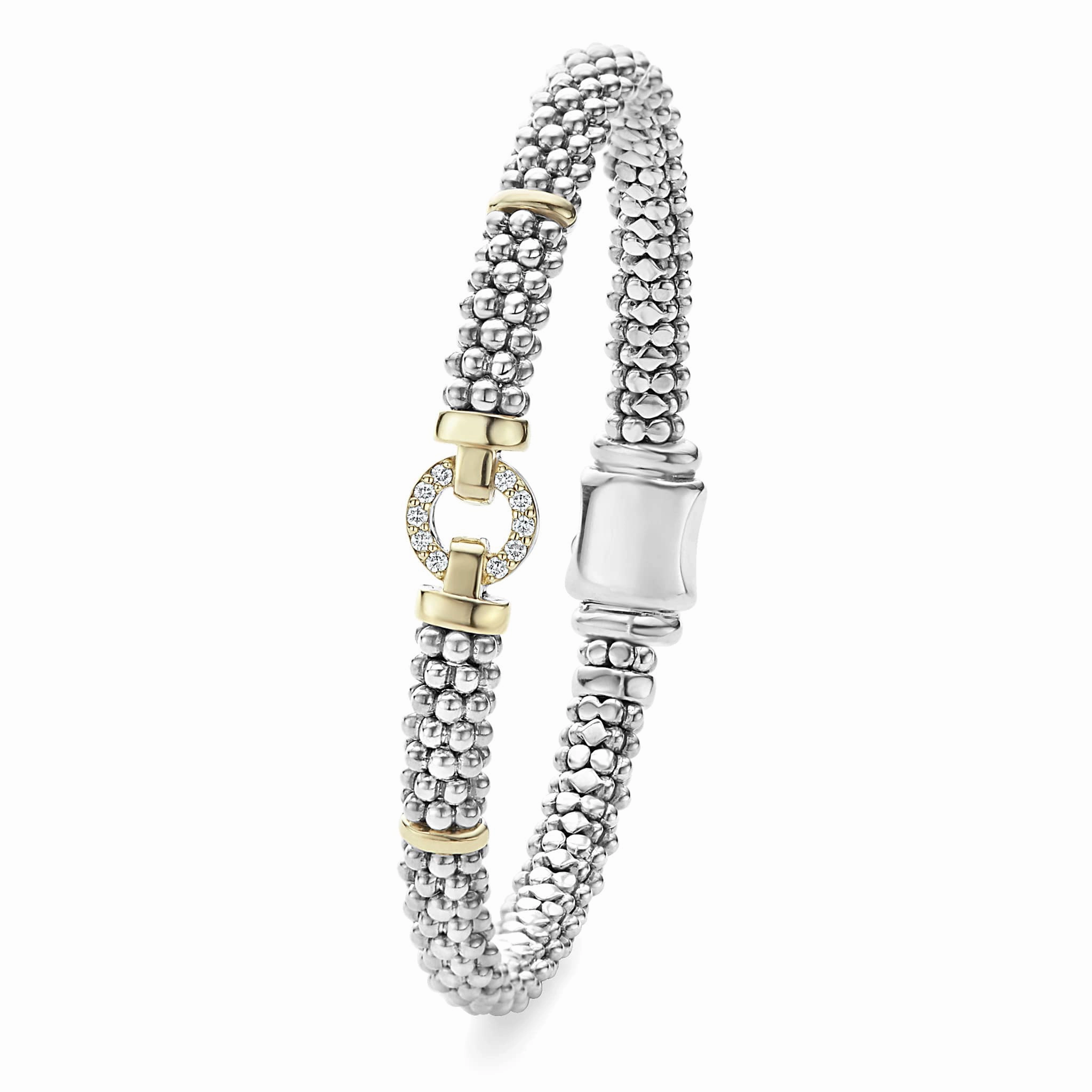 Enso Two-Tone Diamond Circle Caviar Bracelet | 6mm