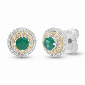 Esmeralda Double Halo Earrings - YG/WG
