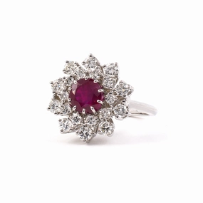 F & F Felger Burma Ruby & Diamond Tiered Cluster Ring