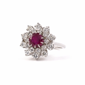 F & F Felger Burma Ruby & Diamond Tiered Cluster Ring