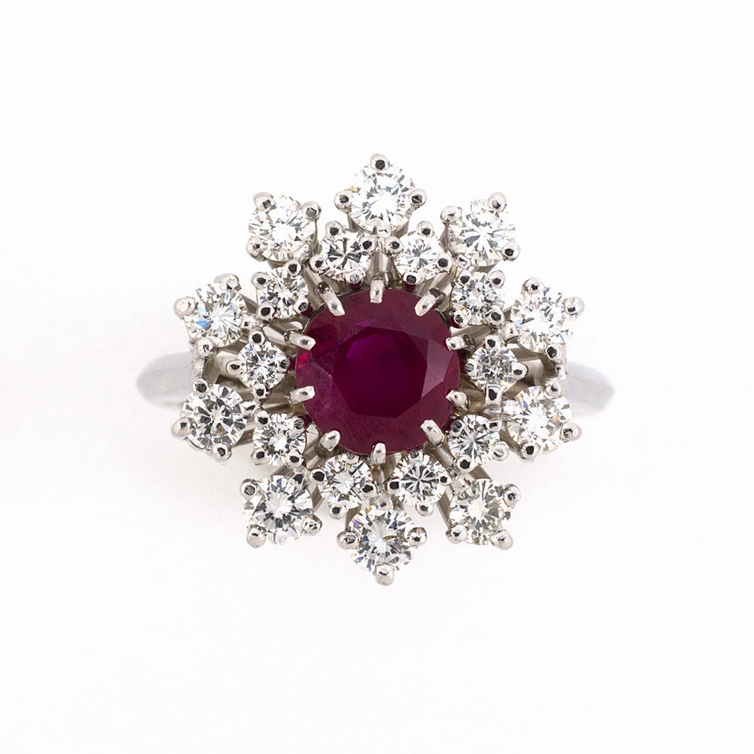 F & F Felger Burma Ruby & Diamond Tiered Cluster Ring