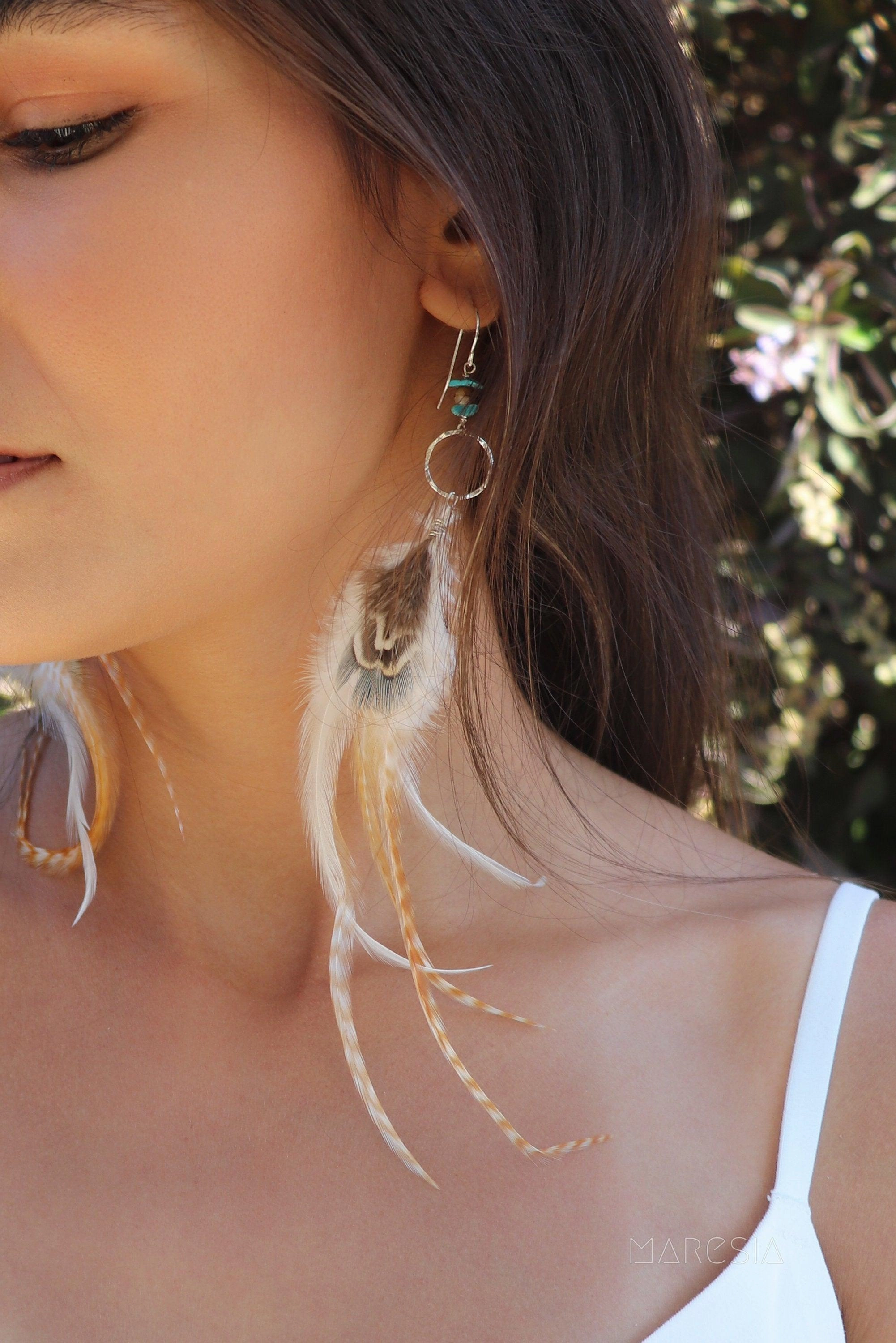 Feather Turquoise Earrings ~ Sterling Silver 925