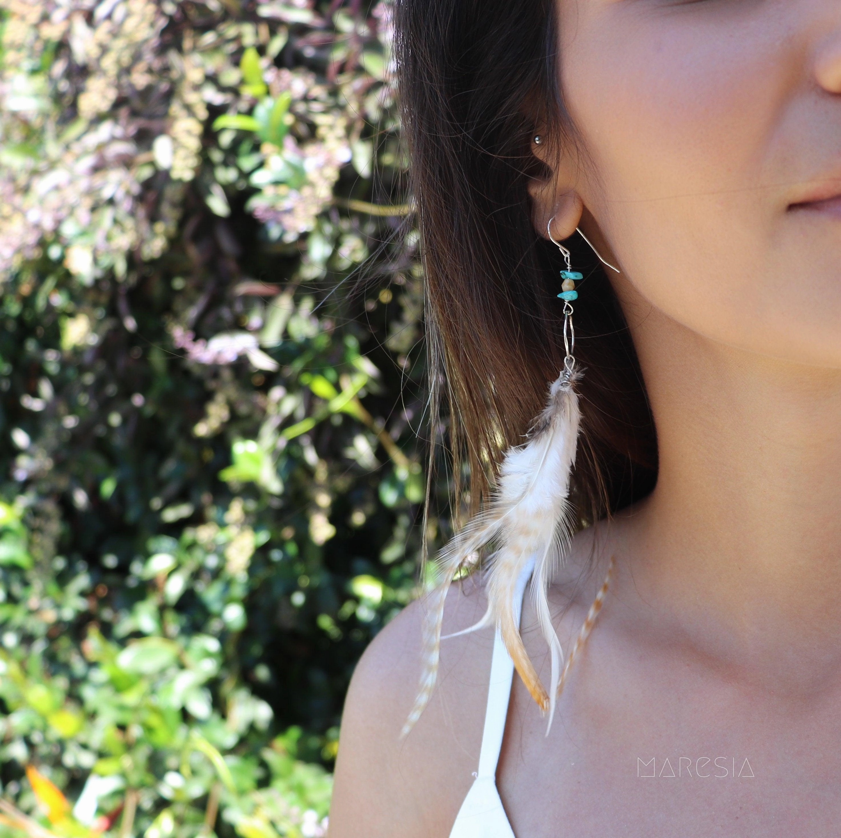 Feather Turquoise Earrings ~ Sterling Silver 925