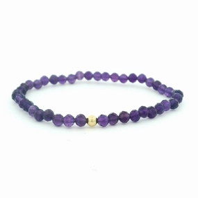 February Birthstone Bracelet: 4Mm Faceted Amethyst Bracelet With Gold Filled Finishing Bead