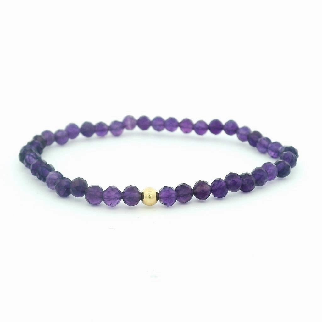 February Birthstone Bracelet: 4Mm Faceted Amethyst Bracelet With Gold Filled Finishing Bead