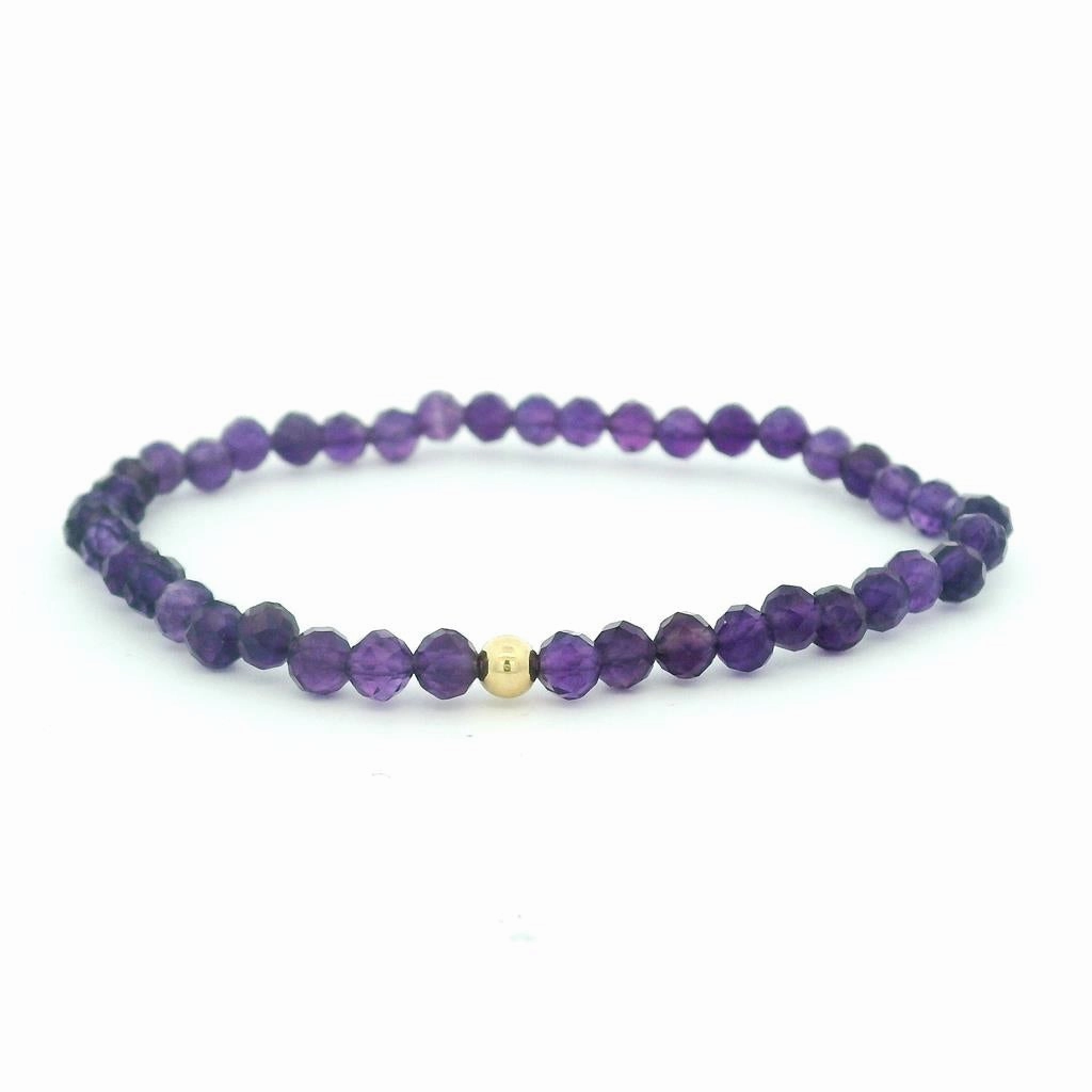 February Birthstone Bracelet: 4Mm Faceted Amethyst Bracelet With Gold Filled Finishing Bead