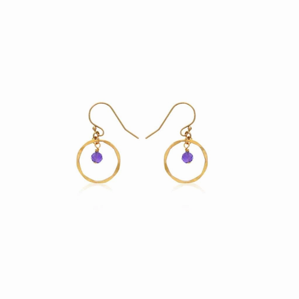 February Birthstone Earrings: Gold Filled Circle Earrings With Amethyst Beads